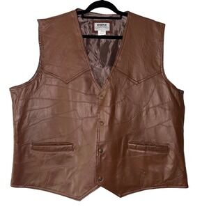 Duke Haband Mens 2XL Brown Leather Patchwork Western Biker Vest Cognac